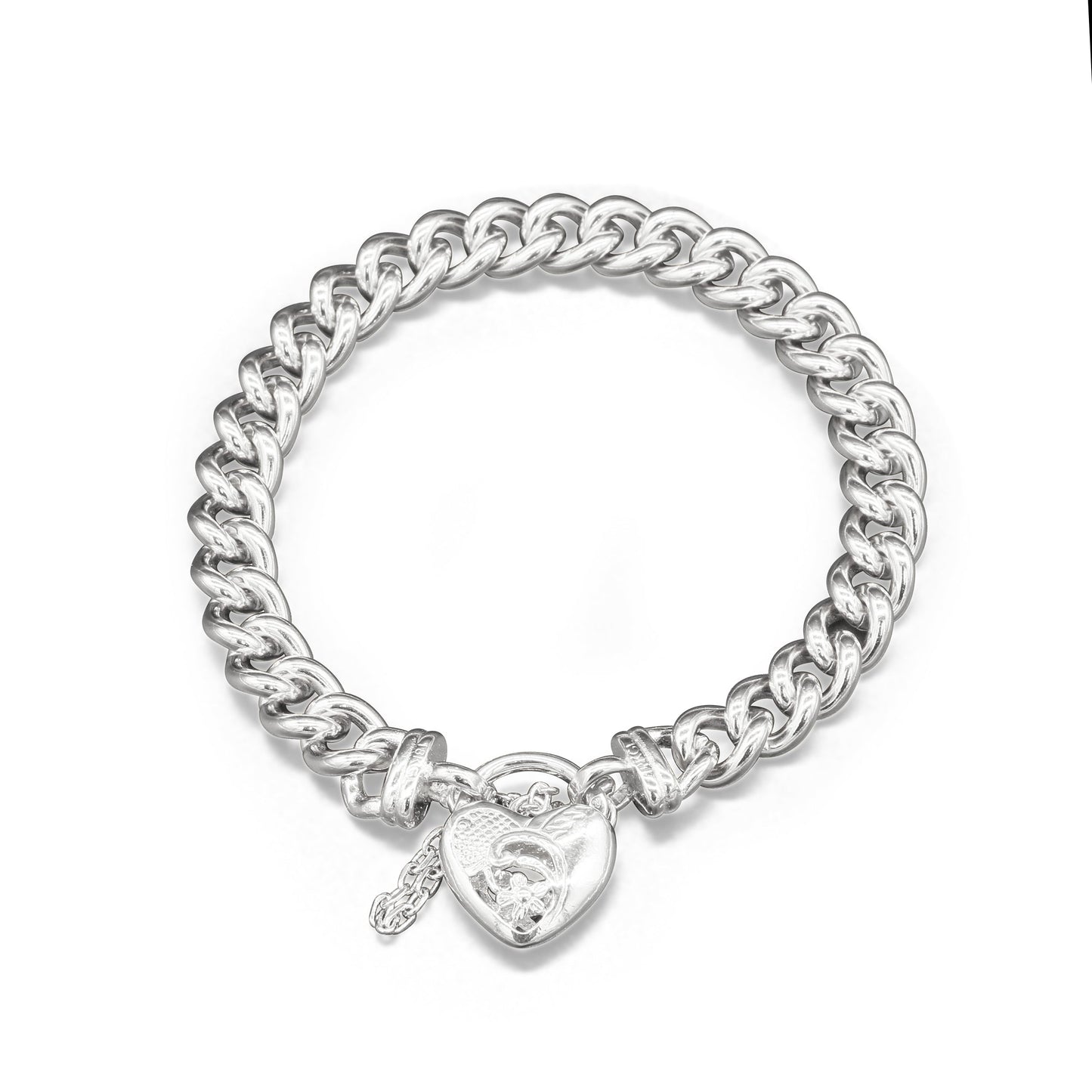 925 Sterling Silver Plated  Euro Chain Bracelet with a Vegas Heart Locket - USA Made-1