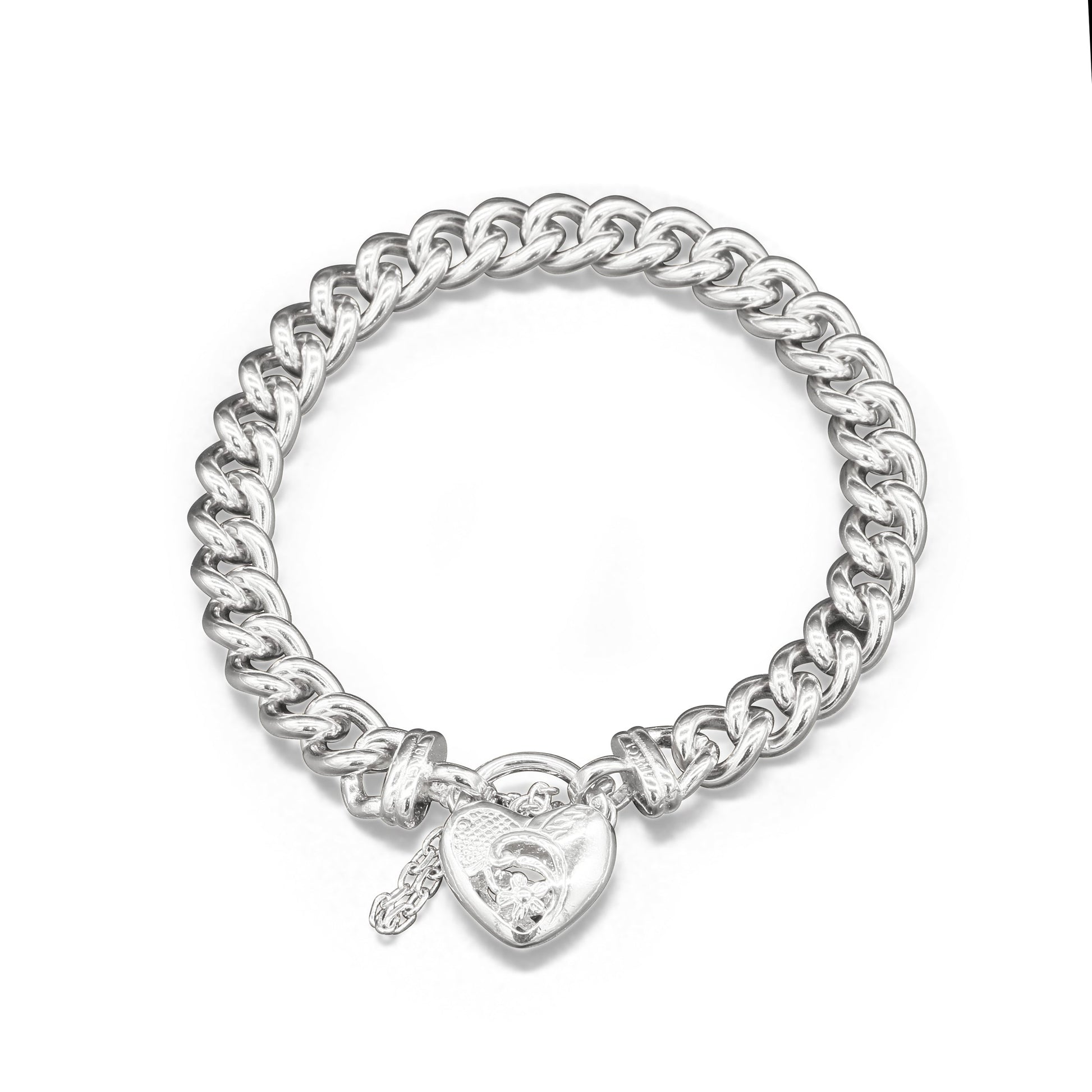 925 Sterling Silver Plated  Euro Chain Bracelet with a Vegas Heart Locket - USA Made-1