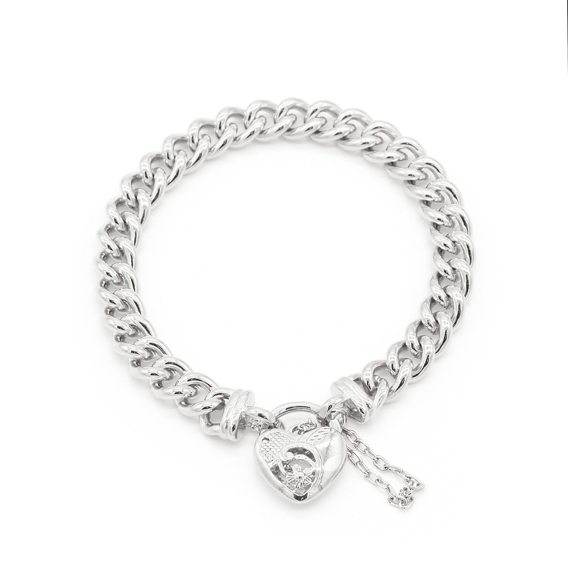 925 Sterling Silver Plated  Euro Chain Bracelet with a Vegas Heart Locket - USA Made-2