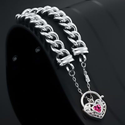 925 Sterling Silver Plated 12mm Euro Curb Chain Bracelet with a Pink Filigree Locket - USA Made-1